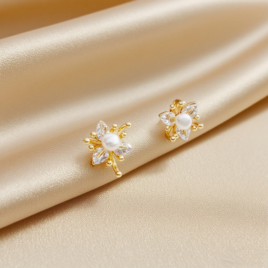 Frost‑Petal Pearl Stud Earrings
